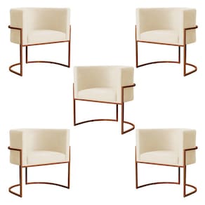 Kit 5 Poltronas Decorativa Luana Base Bronze Veludo Bege - Montanaris Decor