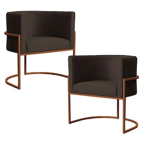 Kit 2 Poltronas Decorativa Luana Base Bronze Veludo Marrom - Montanaris Decor