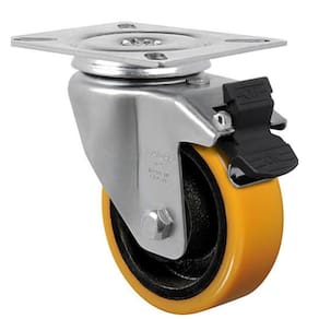Rodízio Giratório PU 100mm com Freio G para até 300Kg