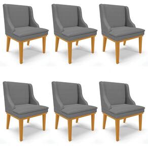 Kit 6 Cadeiras Estofadas para Sala de Jantar Base Fixa de Madeira Castanho Lia Veludo Grafite - Ibiz