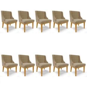 Kit 10 Cadeiras Estofadas para Sala de Jantar Base Fixa de Madeira Castanho Lia Suede Marrom RT - Ib