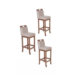 Kit 3 Banquetas Altas em Madeira Maciça Florença Pinhao/Bege