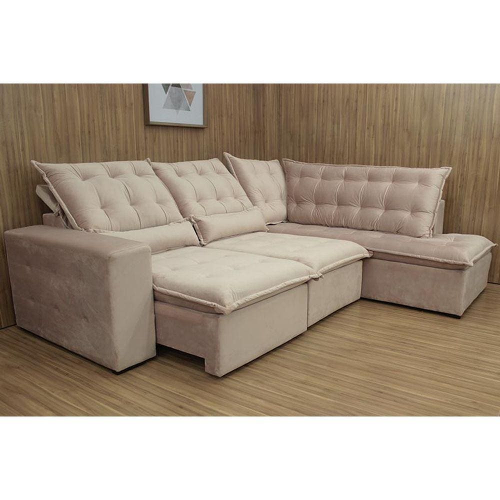 Sofá Canto Retrátil Reclinável Rosa Claro 508 Barcelona