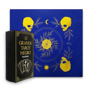 Kit Tarô Toalha Brilho Azul/Dourado e Grande Taro Negro