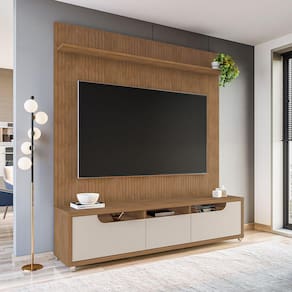 Rack 03 Gavetas Jersey e Painel Siena 220cm Cedro Off White Casa D