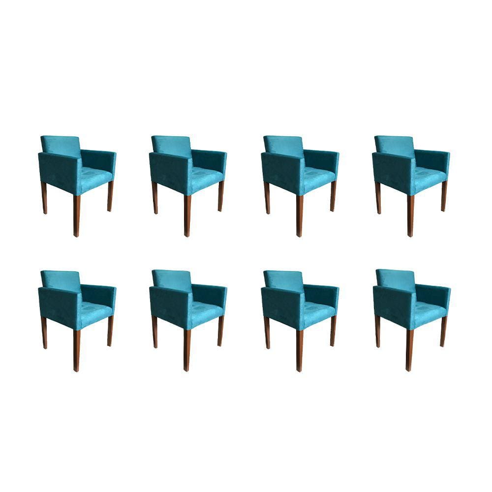 Kit 8 Poltronas Nina Escritório Sala de Recepção Tecido Suede - Azul Turqueza