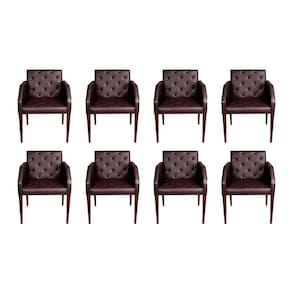 Kit 8 Poltronas Costura Capitonê Sala Espera Escritório - Marrom
