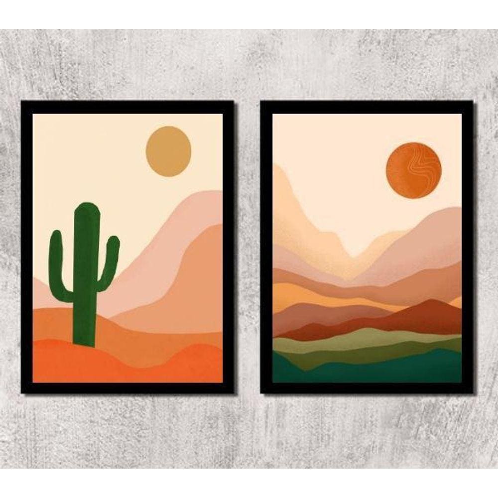 Kit 2 Quadros Deserto Boho 24X18Cm - Com Vidro