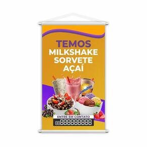 Banner Temos Milkshake Sorvete E Açaí Fone Contato 60X40Cm