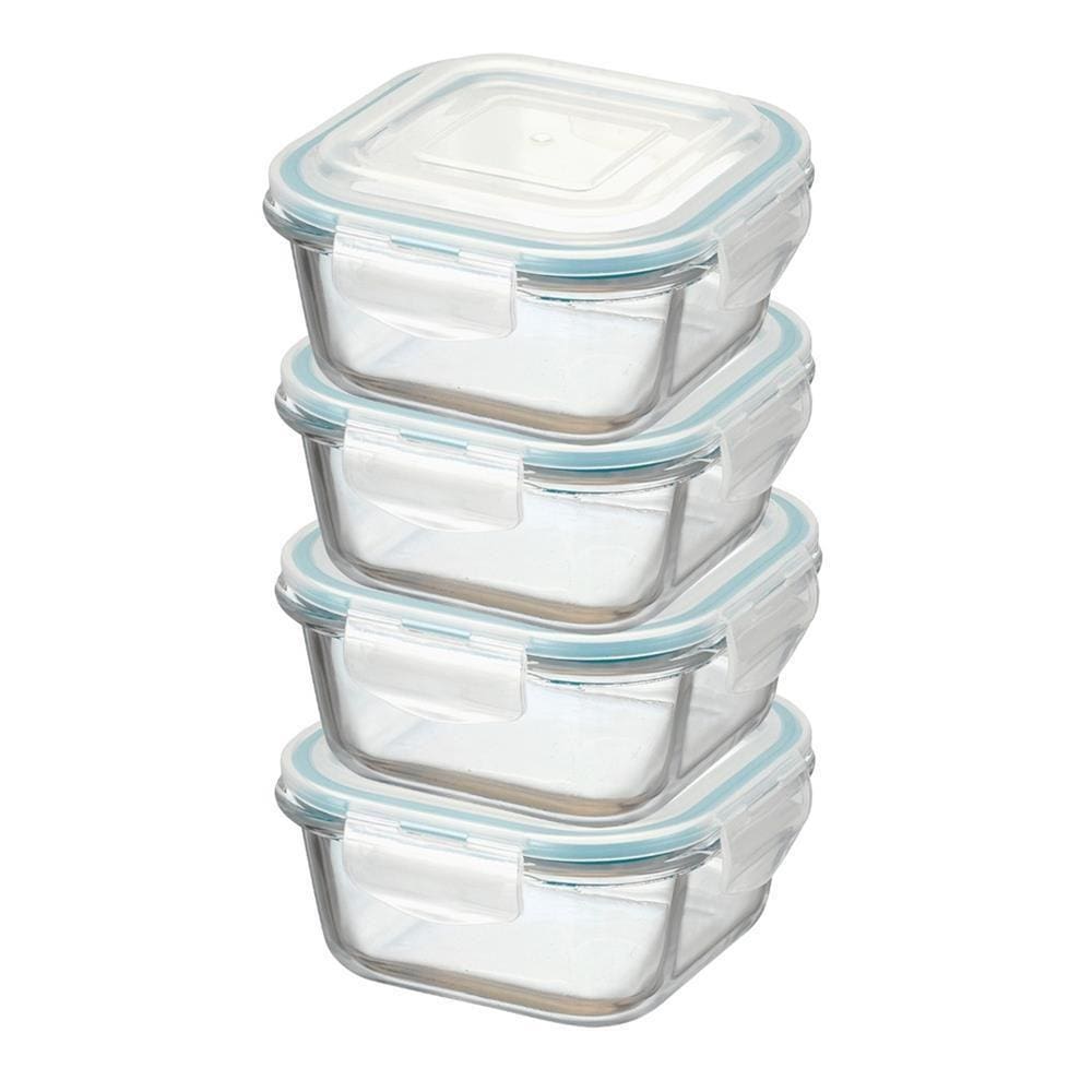 Pote Hermético de Vidro Quadrado c/ Trava Kit 12 Pçs 310ml