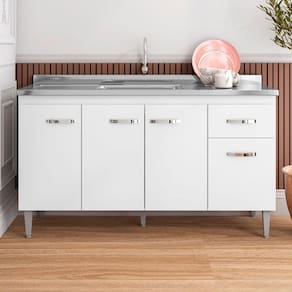 Balcão para Cozinha 150cm Gabriela 4 Portas 1 Gaveta sem Tampo Cor Branco - AJL