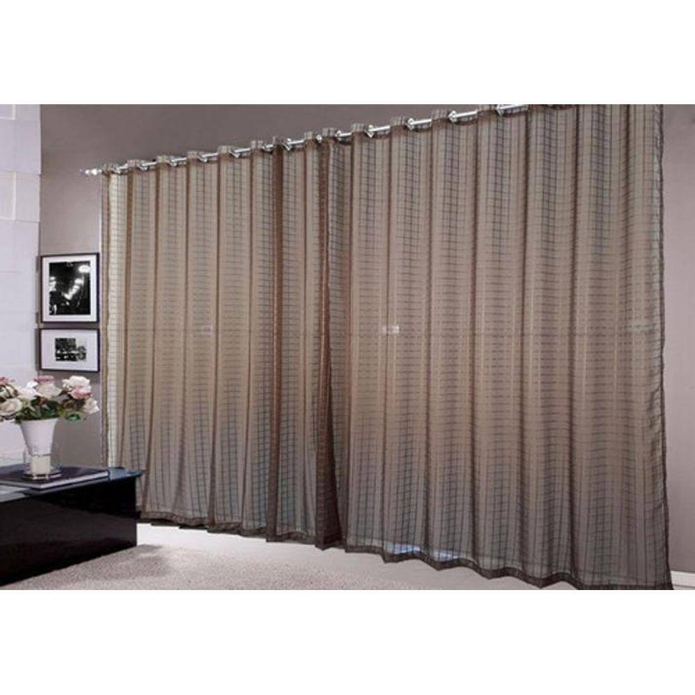 Cortina Pra Sala Grande Voal Quadriculado Marron 6,00X2,80