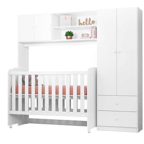 Conjugado Infântil Ternura Com Berço Amore Cor Branco - Pertenella Móveis
