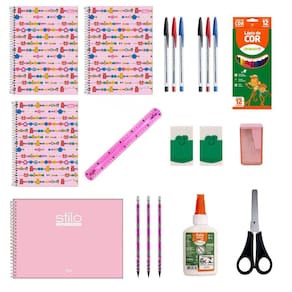 Kit Papelaria Feminino Ensino Médio Jovens e Adultos Caderno Caneta Estojo
