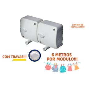 Varal Modular Retratil Automático Maxeb Stend c/2 Módulos 6m
