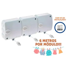 Varal Modular Retratil Automático Maxeb Stend c/3 Módulos 6m