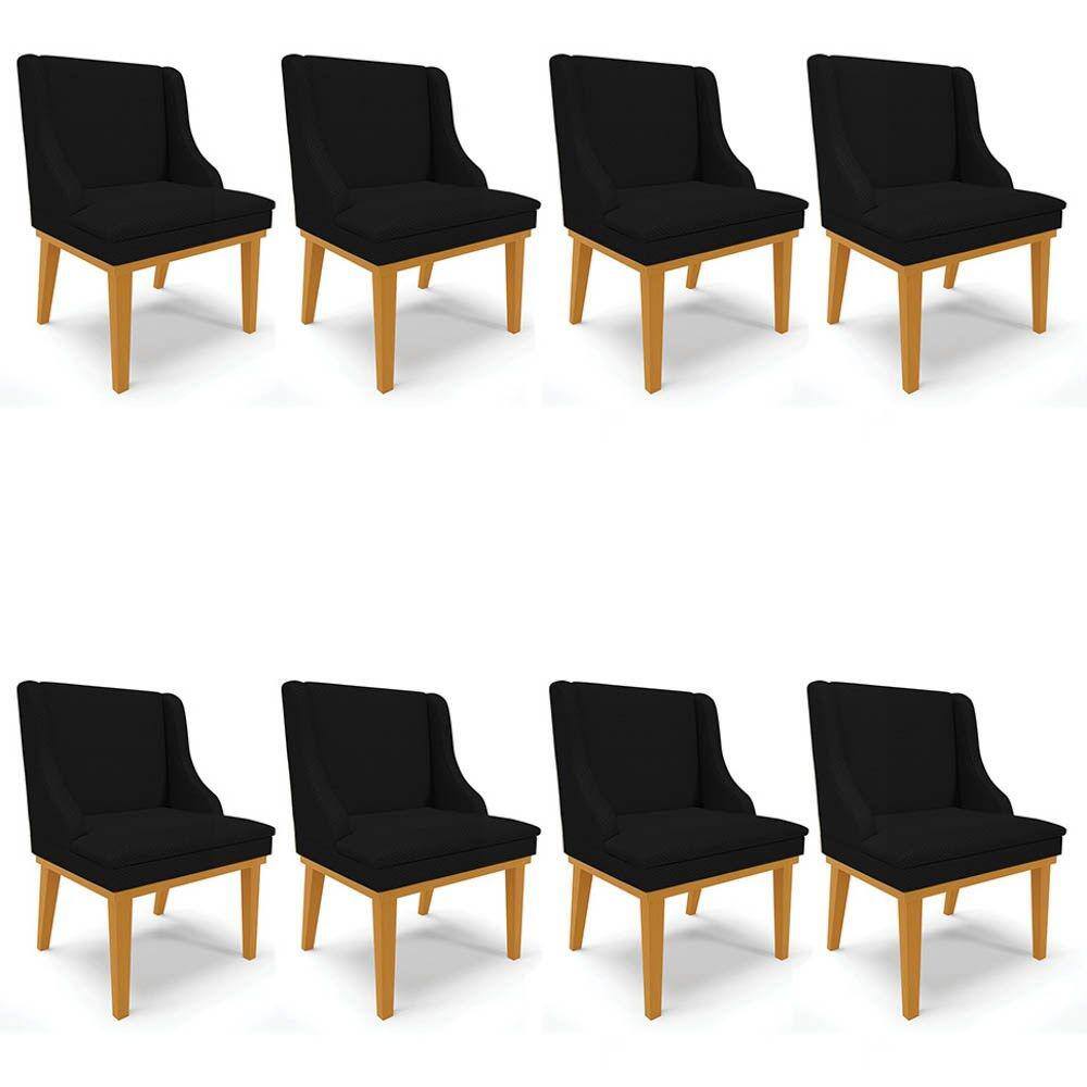 Kit 8 Cadeiras Estofadas para Sala de Jantar Base Fixa de Madeira Castanho Lia Veludo Preto Luxo - I