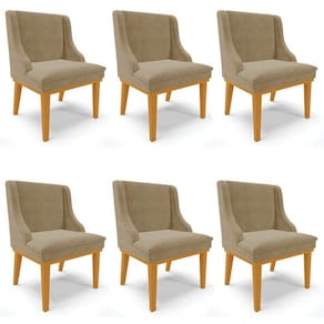 Kit 6 Cadeiras Estofadas para Sala de Jantar Base Fixa de Madeira Castanho Lia Suede Marrom RT - Ibi