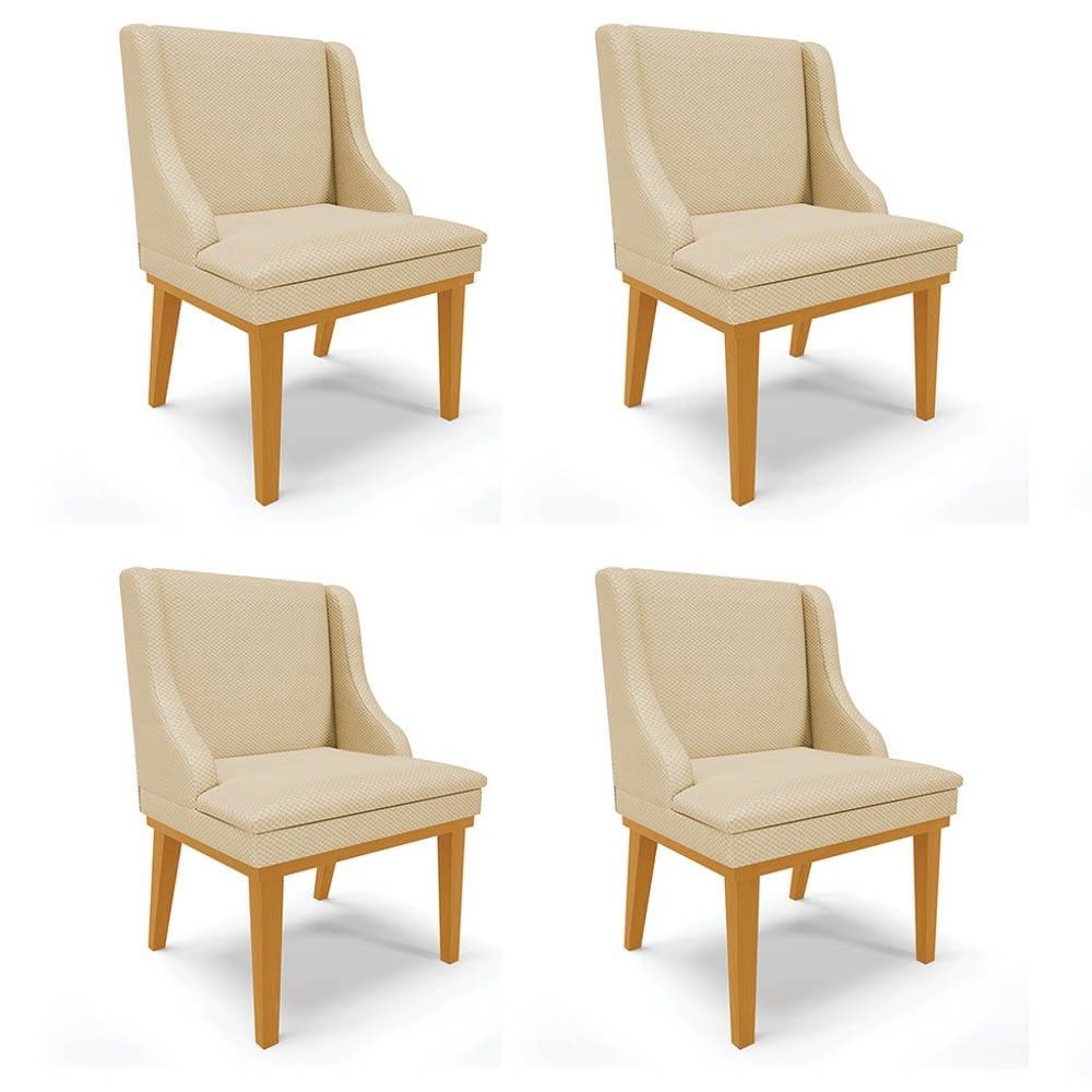 Kit 4 Cadeiras Estofadas para Sala de Jantar Base Fixa de Madeira Castanho Lia Veludo Off White - Ib