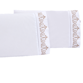 Jogo lençol quarto casal king bordado 3 peças branco caqui