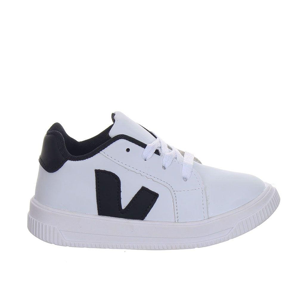 Tenis Infantil Calçado de Criança Menino em Cor Branco Preto
