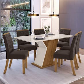 Conjunto Sala de Jantar Tampo MDF com Vidro Canto Arredondado 160 Cm 6 Cadeiras Juanita  Casa 812