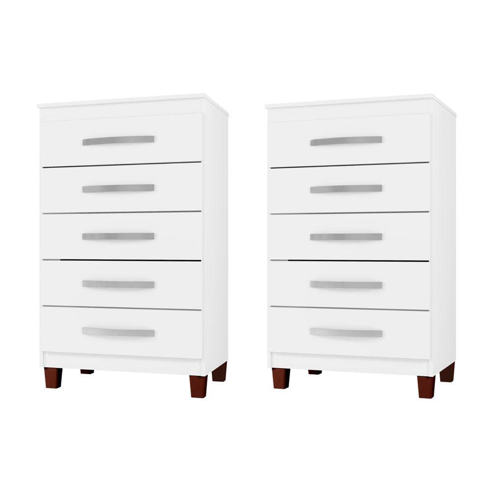 Kit Com 2 Cômoda 5 Gavetas Cannes Branco Incorplac
