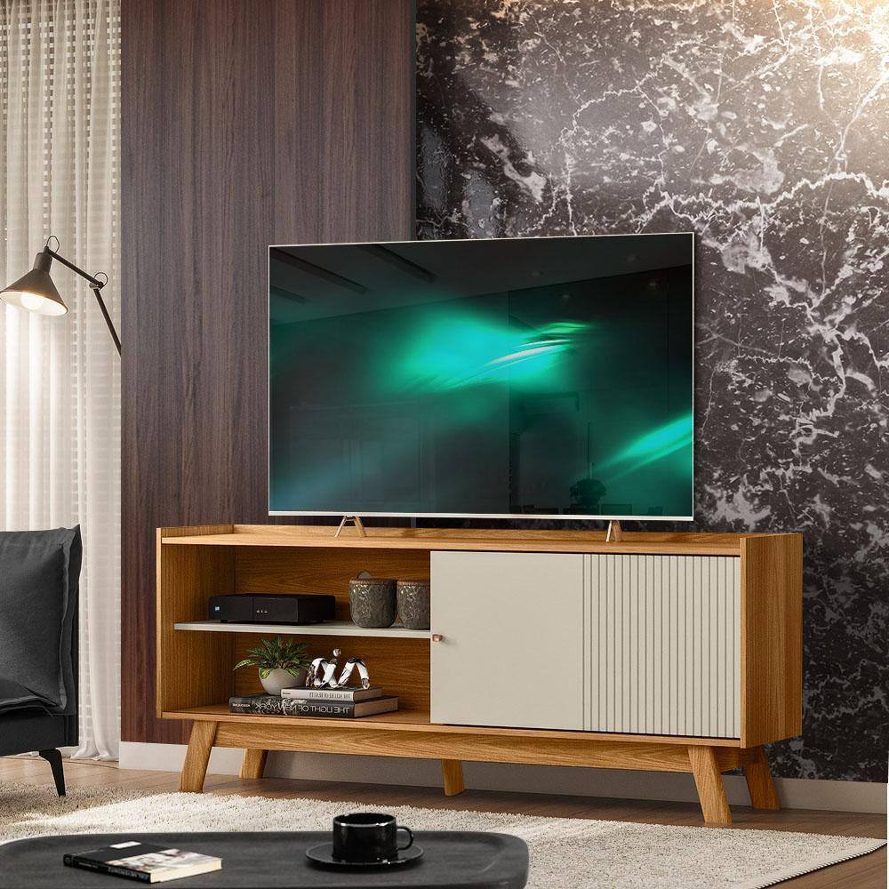 Rack Para Sala TV Até 65 Polegadas Porta De Correr Nature Off White Amara Shop JM - Off White