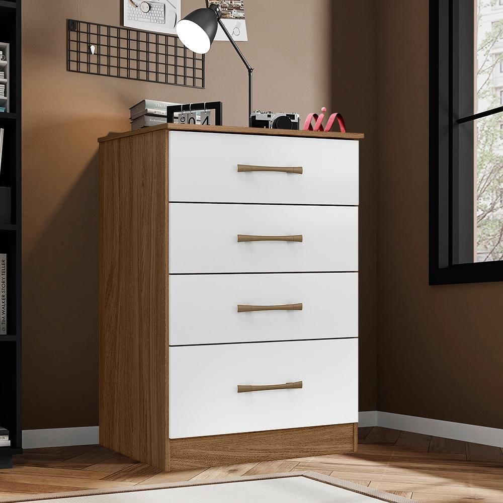 Cômoda Grande 4 Gavetas Naturale Branco Lucian Shop Jm - Marrom