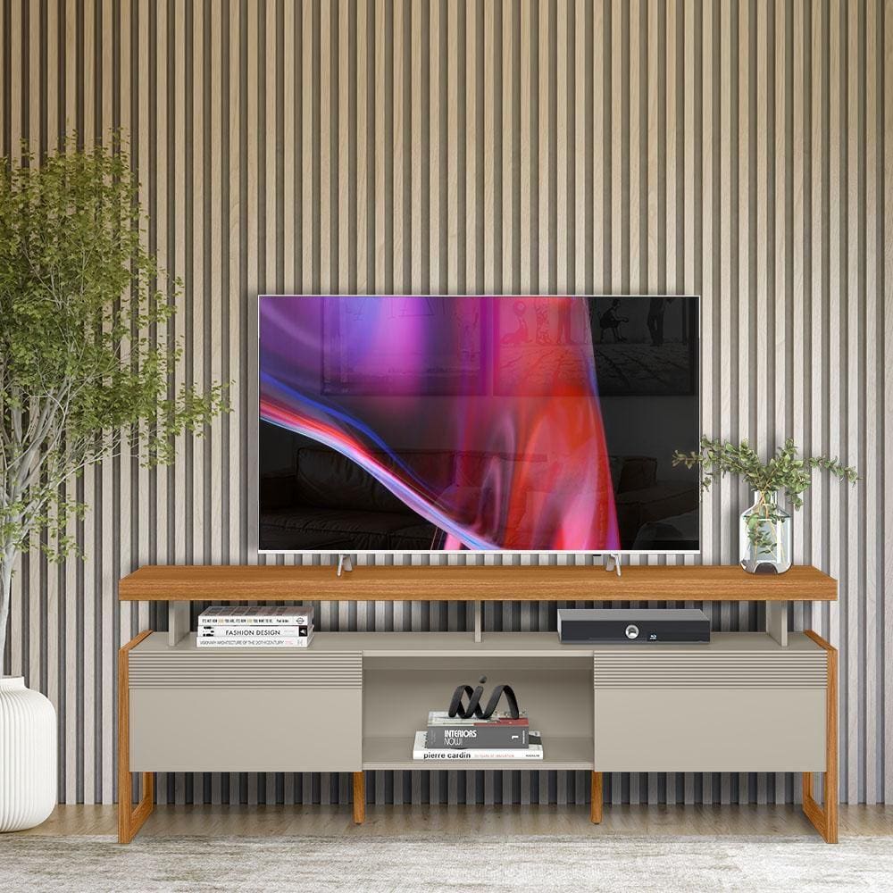 Rack Para Sala TV Até 70 Polegadas 2 Portas De Correr Nature Off White Elvis Shop JM - Off White