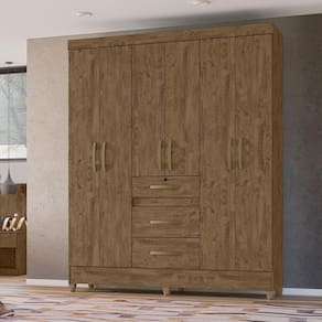 Guarda Roupa Casal 6 Portas 3 Gavetas Castanho Wood Itatiba Moval