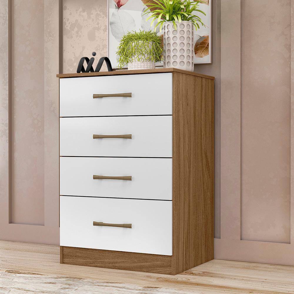 Cômoda 4 Gavetas Naturale Branco MS913 Moval - Marrom