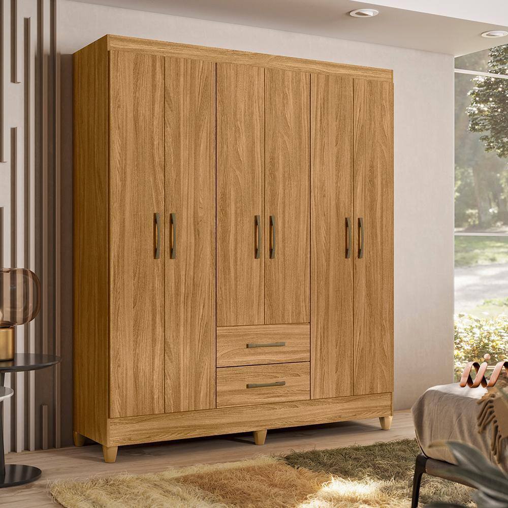 Guarda Roupa De Solteiro 153cm 6 Portas Freijó Panamá Moval - Marrom