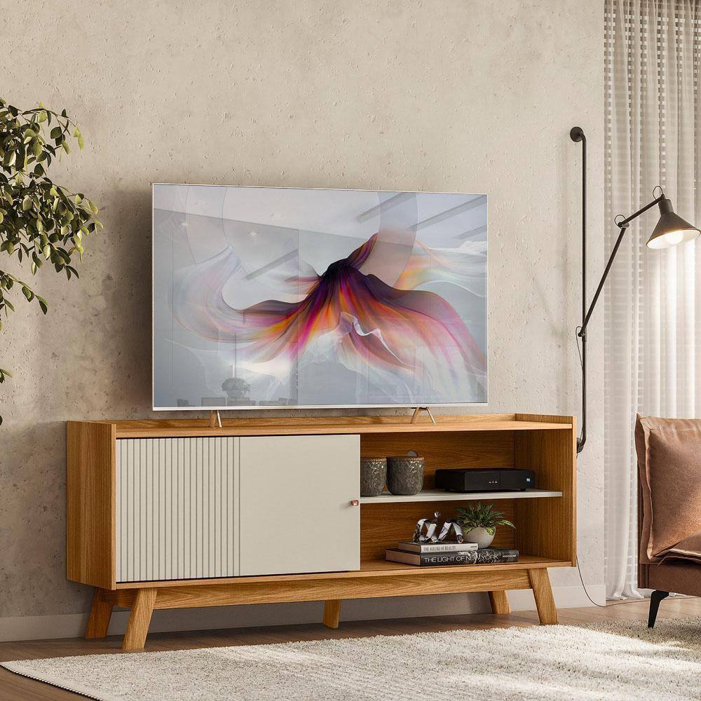 Rack Para TV Até 65 Polegadas Porta De Correr Nature Off White Aurum Linea Brasil - Off White
