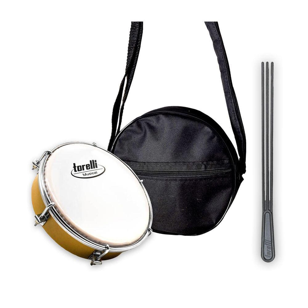 Kit Tamborim Pele Leitosa Torelli Nat, Bag e Baqueta Tripla