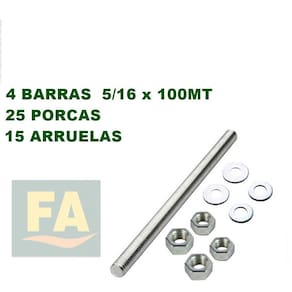 Barra Roscada De 5/16X1,00Mt Kit 4 Barra + 16 Porc+ 16 Arru