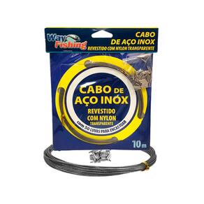 Cabo de Aço Inox Way Fishing 10lb 10m Prata com Nylon Flexível 50 Luvas