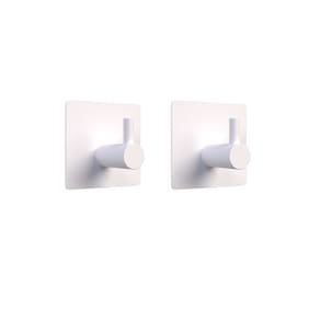 02 Gancho Cabide De Parede Autoadesivo Quadrado Inox Branco