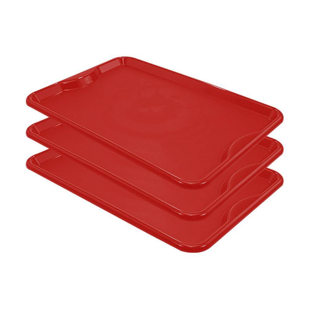 Conjunto 3 Bandejas Plásticas Self-Service Refeição 48 x 32,5 x 2 BR-100 Vermelha - Della Plast