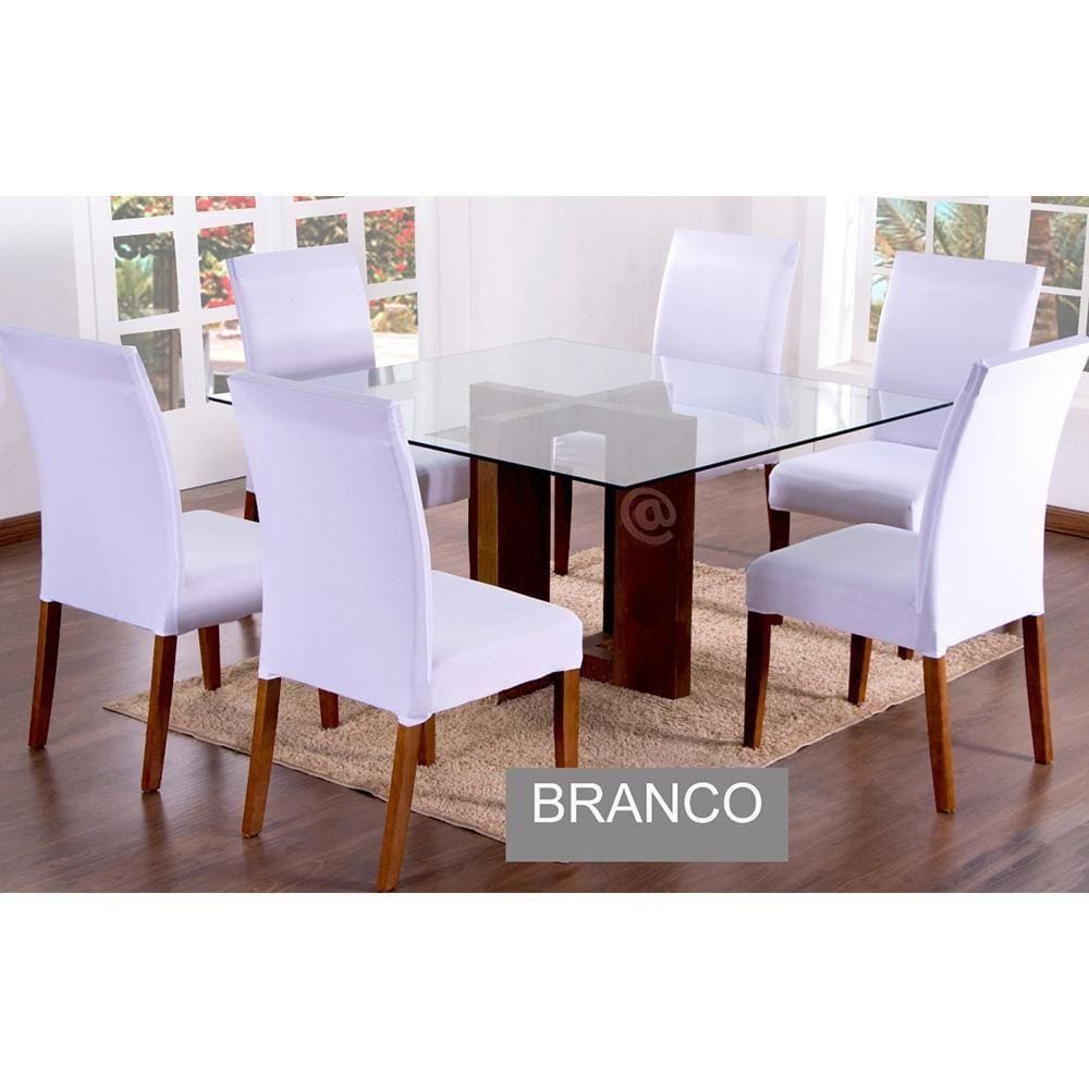 Capas Para Cadeiras De Jantar 08 Peças Em Malha Gel Lisa - Branco