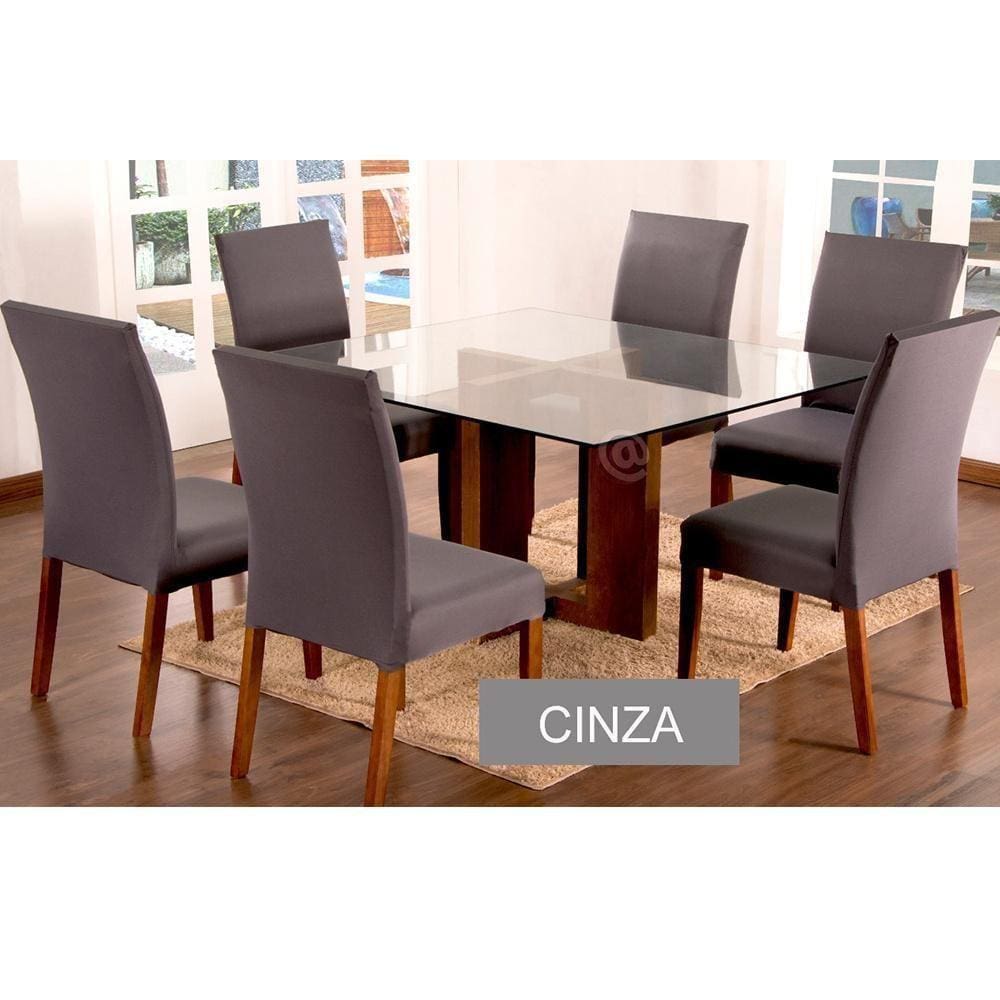 Capas Para Cadeiras De Jantar 08 Peças Em Malha Gel Lisa - Cinza