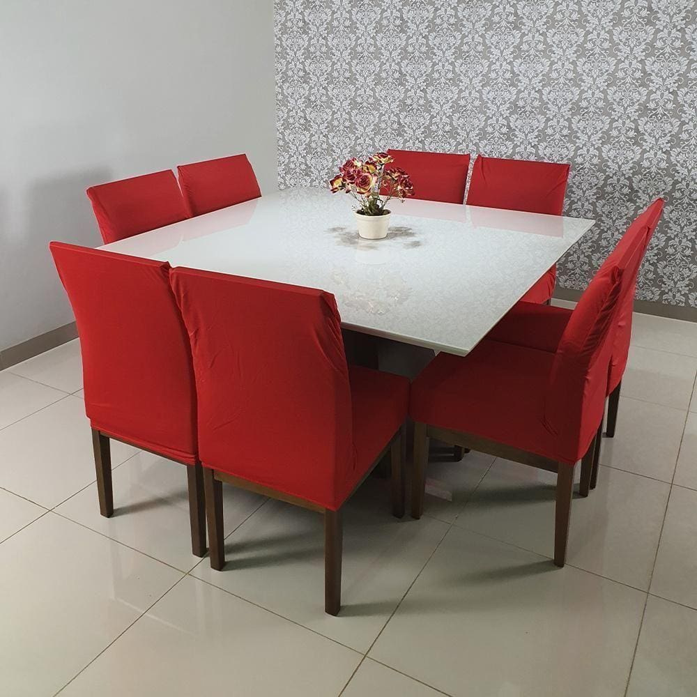Capas Para Cadeiras De Jantar 06 Peças Em Malha Gel Lisa - Vermelho