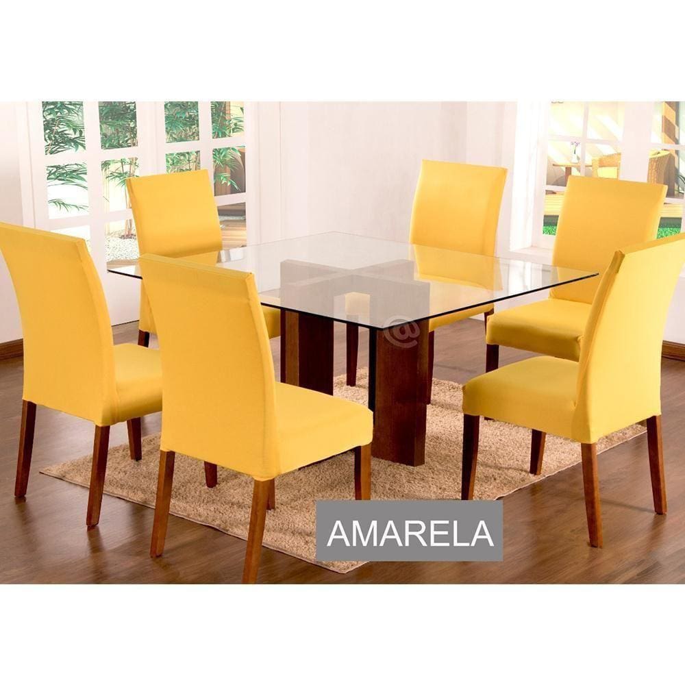 Capas Para Cadeiras De Jantar 08 Peças Em Malha Gel Lisa - Amarelo