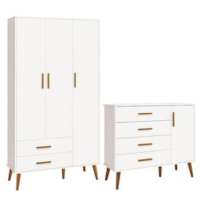 Jogo de Quarto Infantil Isis Guarda Roupa 3 Portas e Cômoda 1 Porta Branco - Reller Móveis