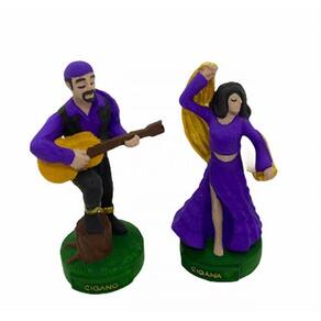 Imagem Ciganos Casal Roxo Escultura Resina Estatua11 Cm