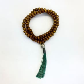 Japamala Ho Oponopono Budista 108 Contas em Madeira e Cristal Pompom Verde 8MM