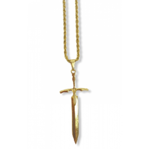 Corrente Com Pingente Espada Ogum Dourada 5,50 Cm