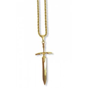 Corrente Com Pingente Espada Ogum Dourada 06 Cm