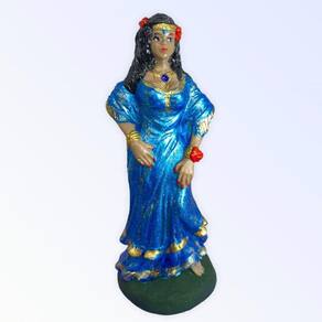Imagem Cigana Azul Metalizado Escultura Resina 15 Cm