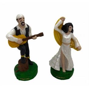 Imagem Ciganos Casal Branco Escultura Resina Estatua 11 Cm